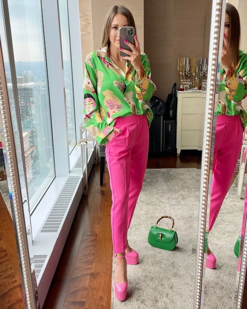 GALITA Cropped and Cuffed Slip on Pants - Pink