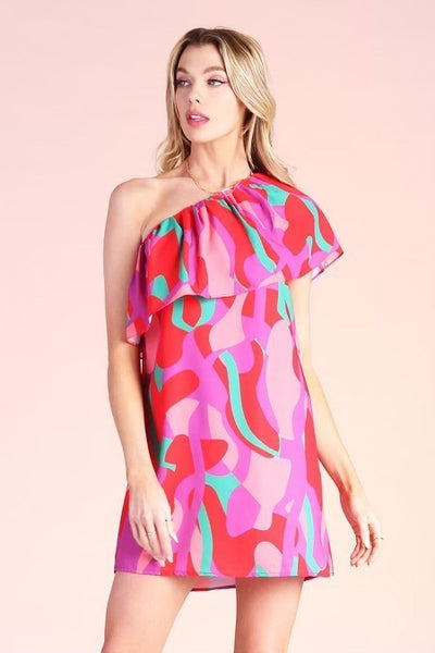 Tyche Multi Colour One Shoulder Short Dress