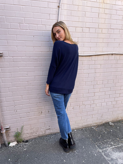 Stark X Soft Solid Wide Body Sweater - Navy