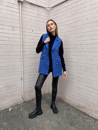 The Pink Door Long Tweed Vest - Royal