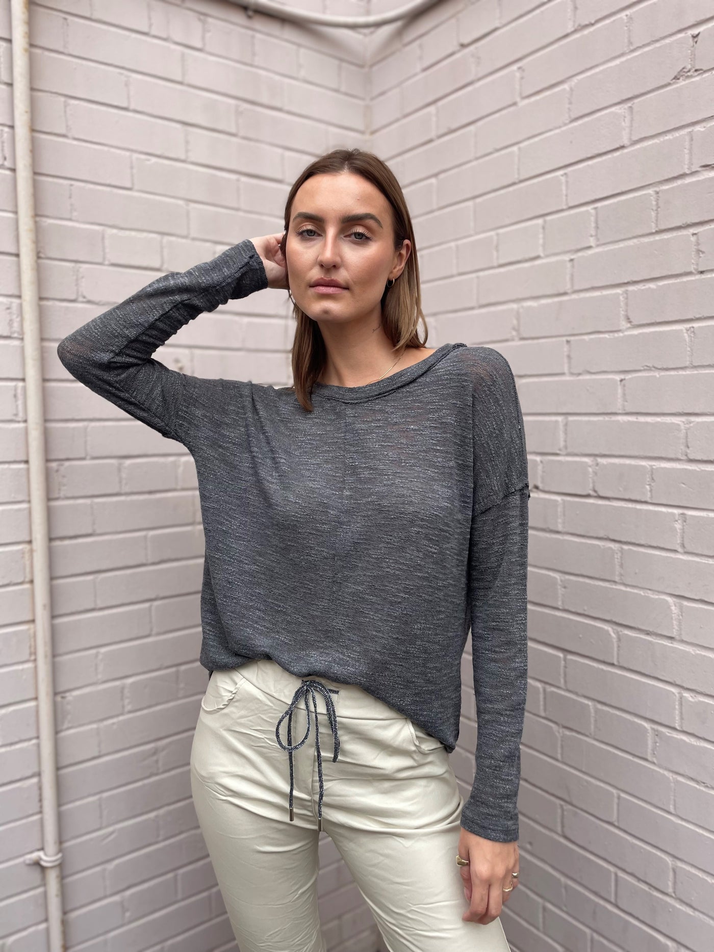 The Pink Door Charcoal Knit L/S Top
