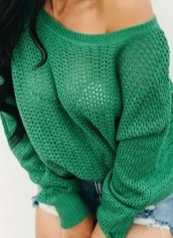 The Pink Door Crew Neck Knit Sweater - Green