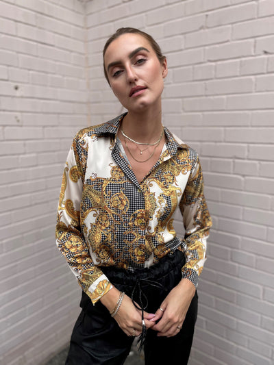 The Pink Door Gold Print Silky Shirt
