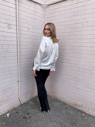 The Pink Door Silky Cross Over Blouse - White