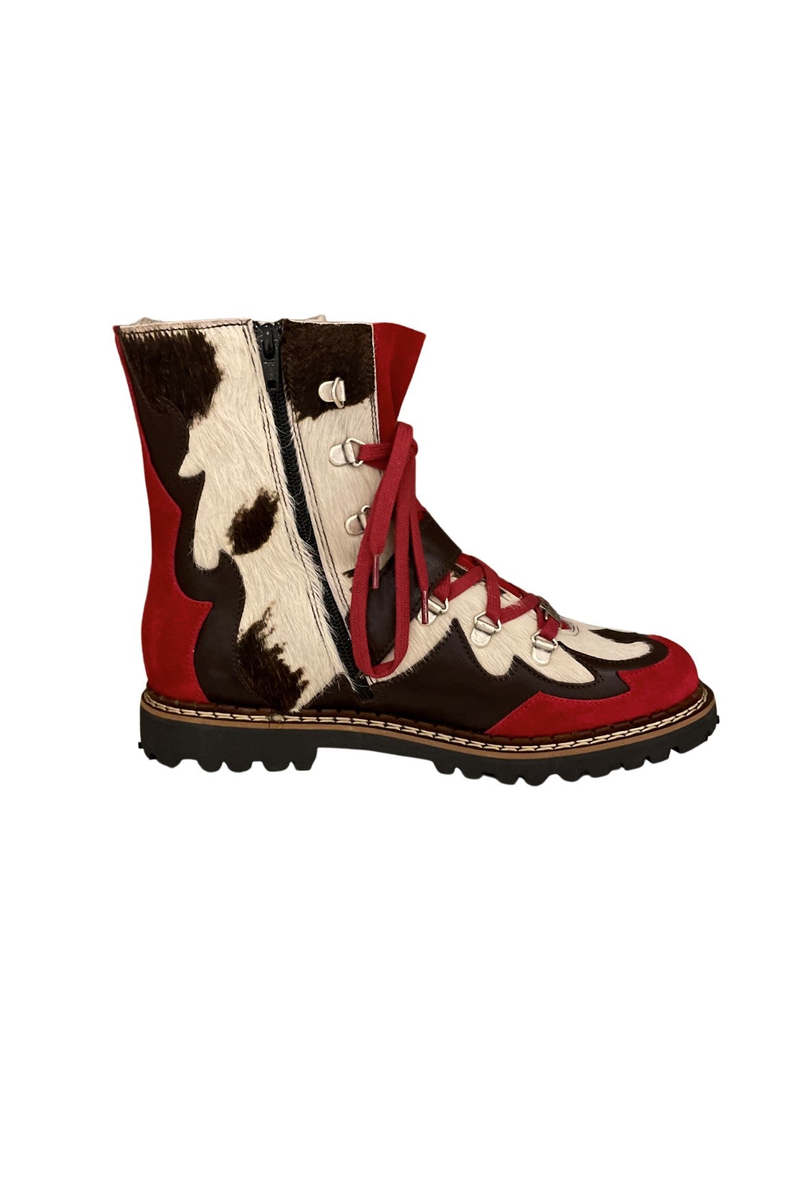 Ammann Country Red Cow Print Ankle Boots w/ Western Buckle