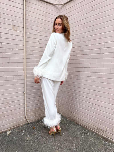 The Pink Door White Feather Trim Pants
