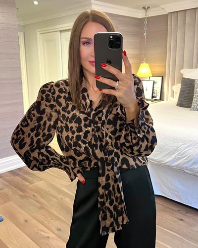 The Pink Door Bow Detail Leopard Blouse