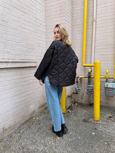 The Pink Door Oversized Thin Puffer Jacket Black