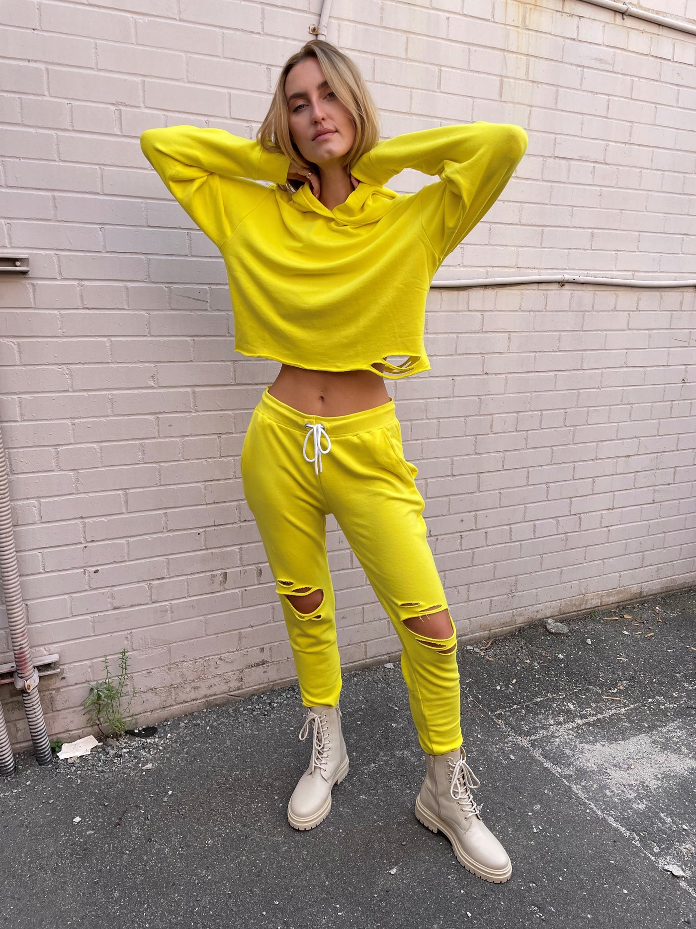 CHRLDR Tasha Bright Yellow Shredded Sweatpants