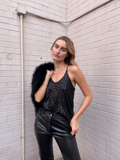 The Pink Door Sequin Tank - Black