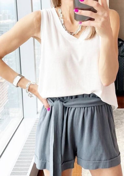 VENTI Oversized V Neck Tank - White