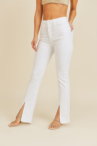 JBD Flare Denim w Front Slit - White
