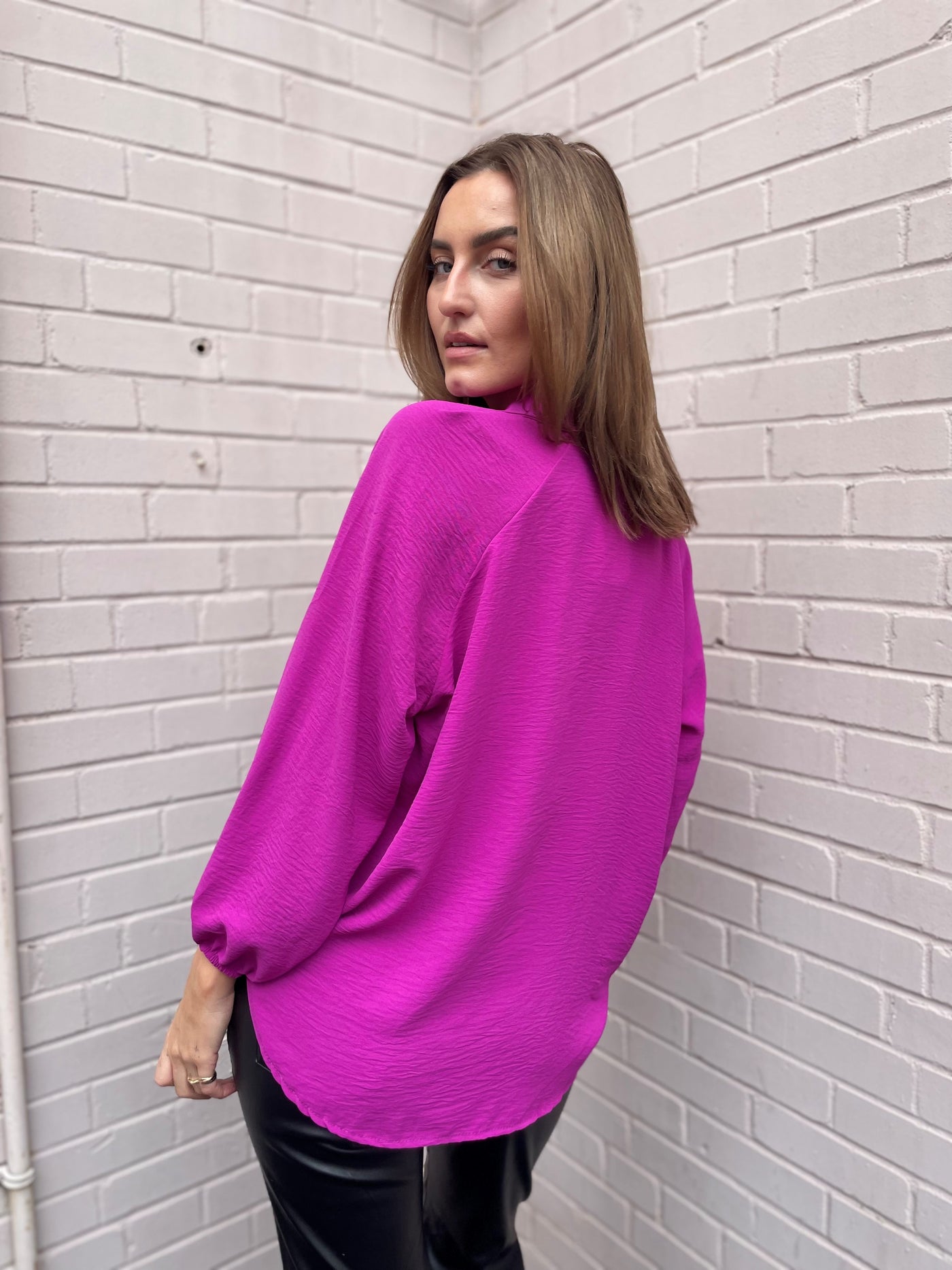 The Pink Door Magenta Oversized Blouse
