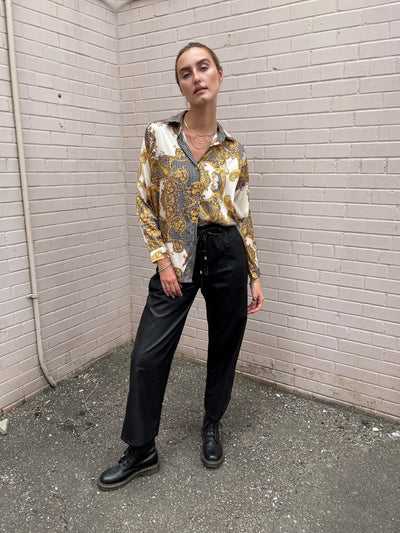 The Pink Door Gold Print Silky Shirt
