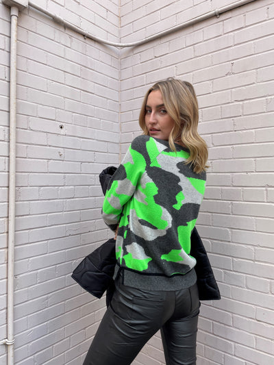 Brodie Cora Camo Sweater - Grey/Neon