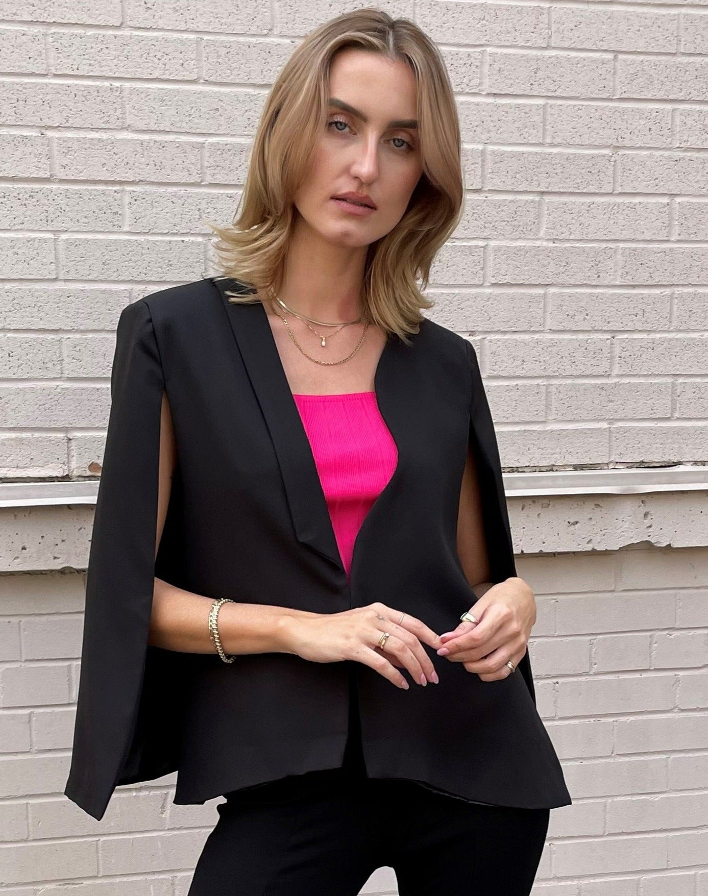 The Pink Door Cape Style Blazer - Black