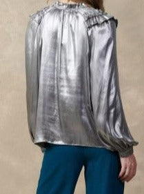 The Pink Door Silver Ruffle Blouse