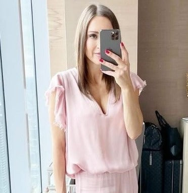 STARK X Silky Ruffle Sleeve Top - Dusty Rose
