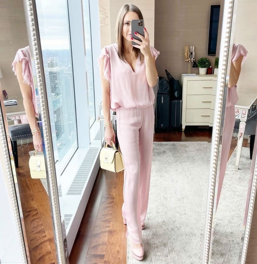 STARK X Silky Ruffle Sleeve Top - Dusty Rose