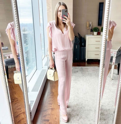 STARK X Silky Ruffle Sleeve Top - Dusty Rose