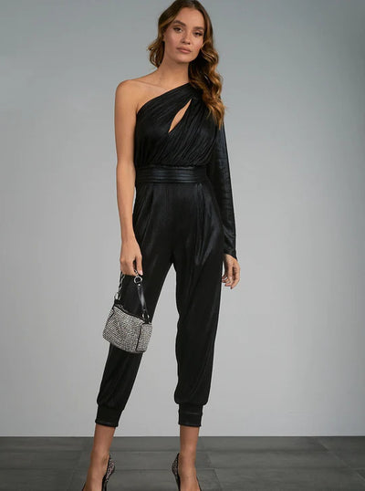 Elan One Shoulder Cut Out Jumpsuit - Black