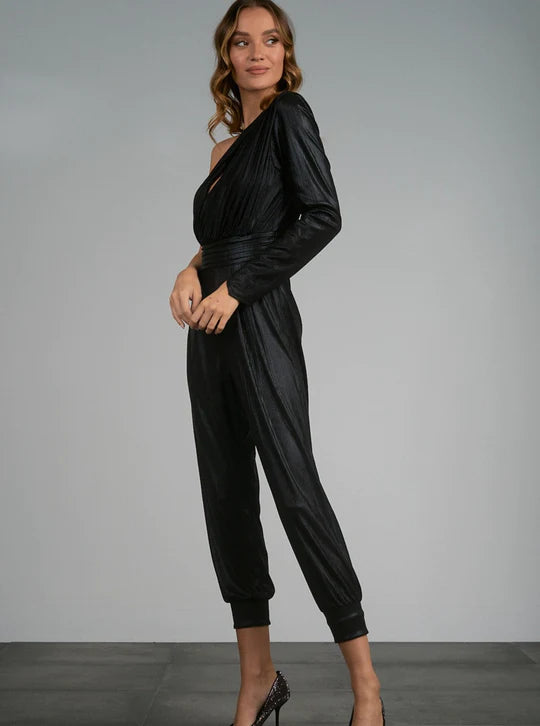 Elan One Shoulder Cut Out Jumpsuit - Black