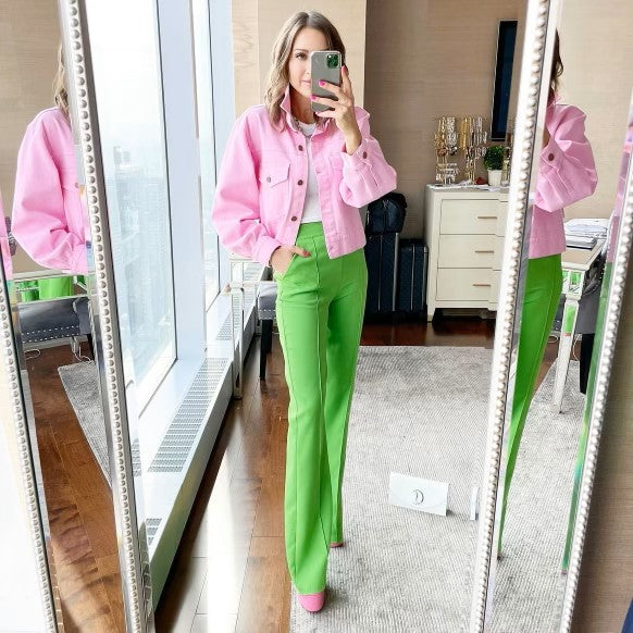 The Pink Door Wide Leg Dress Pants - Green