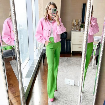 The Pink Door Wide Leg Dress Pants - Green