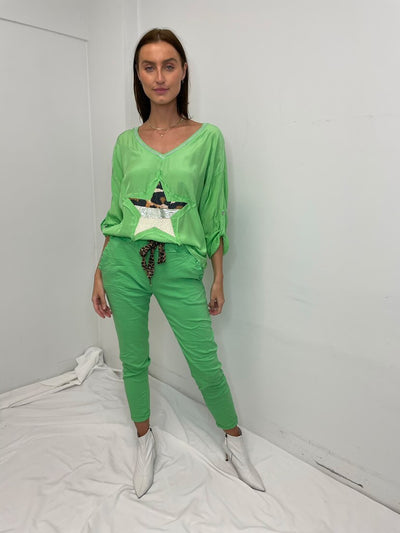 MINI V-neck Long Sleeve Star Top - Green