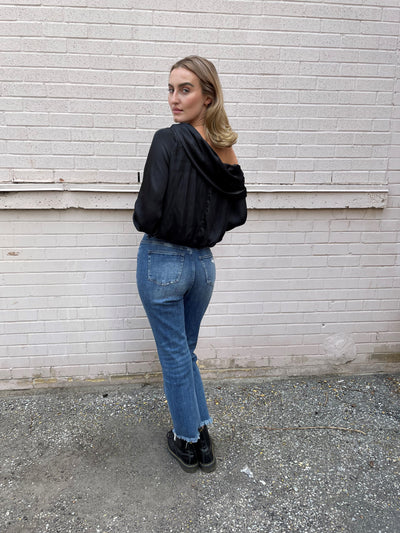 The Pink Door Black Silky L/S Off The Shoulder Top