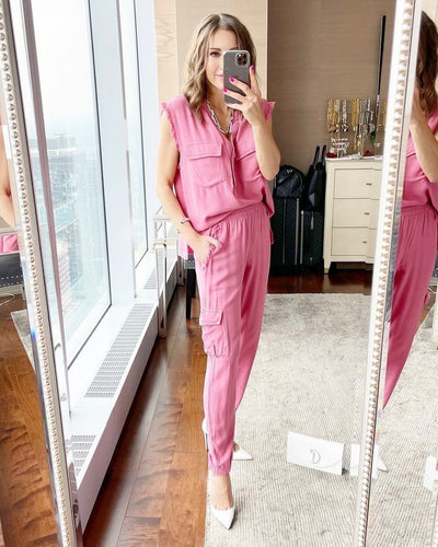 Fate Fray Finish Pocket Detail Top - Rose