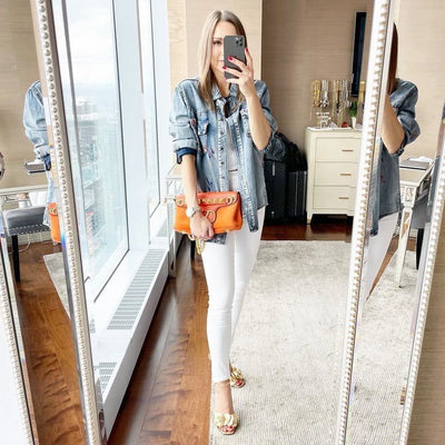 VEVERET Long Sleeve Pain Spattered Denim Top