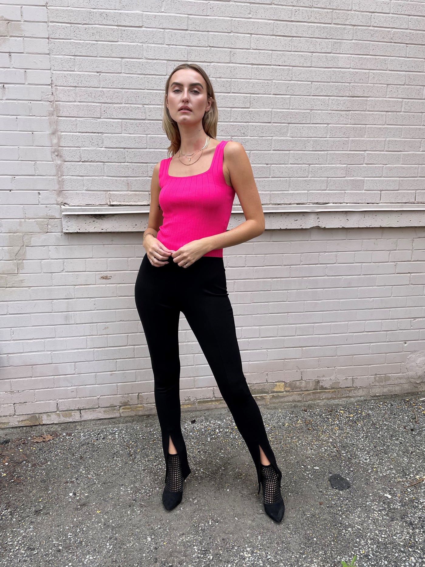 The Pink Door Square Cut Knit Tank Top - Fuchsia