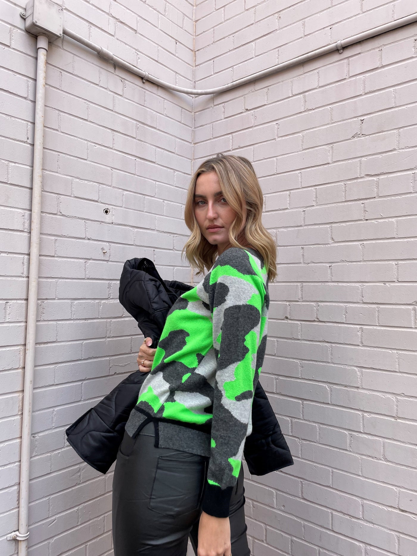 Brodie Cora Camo Sweater - Grey/Neon