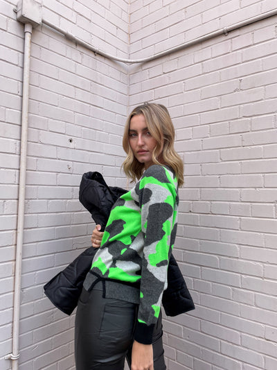 Brodie Cora Camo Sweater - Grey/Neon