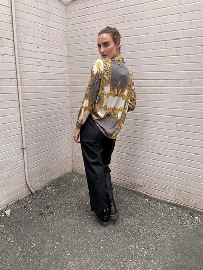The Pink Door Gold Print Silky Shirt