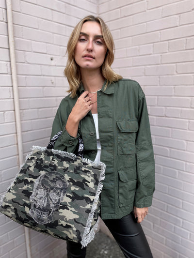 Hipchik Green Camo Fringe Bag w/ Skull Rhinestone