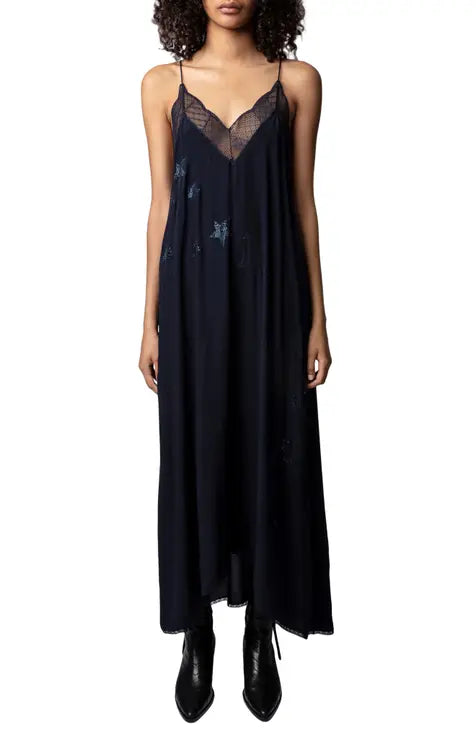 Zadig & Voltaire Strass Embellished Star Slip Dress - Navy