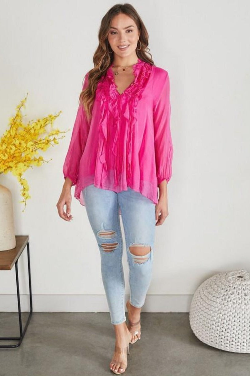 VENTI Ruffle Top - Fuschia