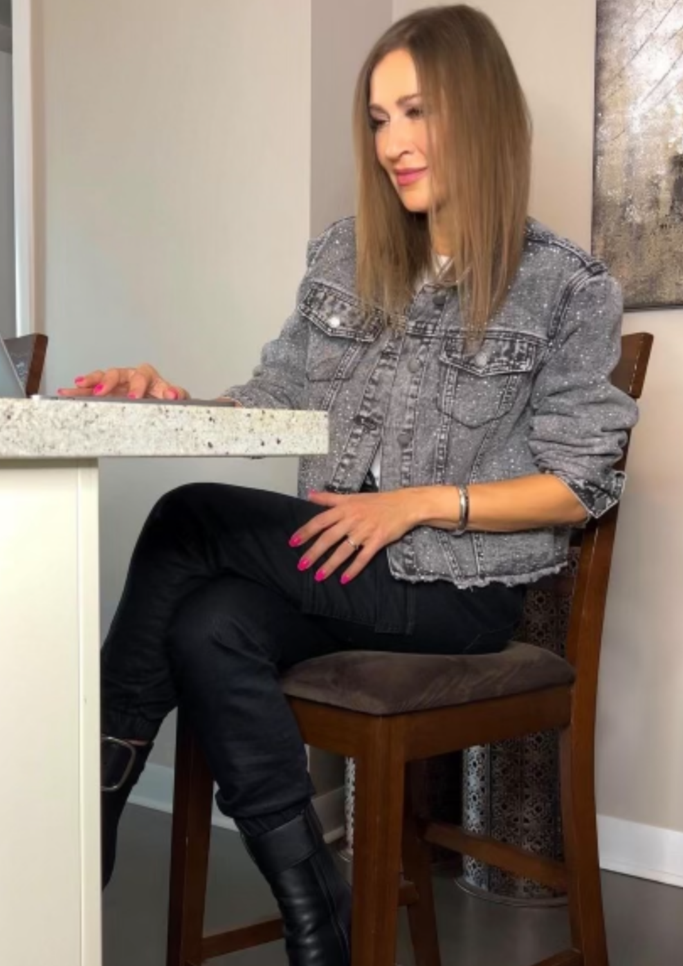 The Pink Door Rhinestone Black Denim Jacket