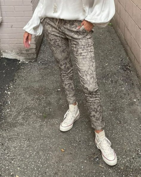 Bevy Flog Tie Front Beige Python Pants