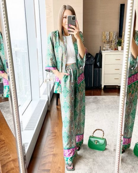 GALITA Print Silk Pant - Green