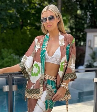 The Pink Door Brown & Green Print Kimono