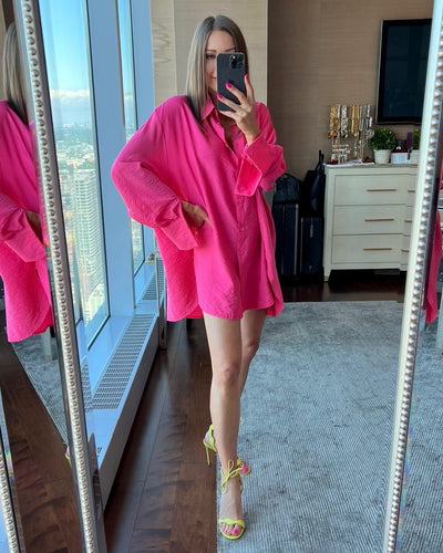 The Pink Door Textured Oversized Shirt - Pink