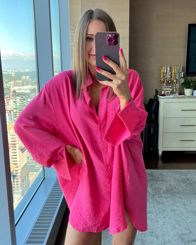 The Pink Door Textured Oversized Shirt - Pink