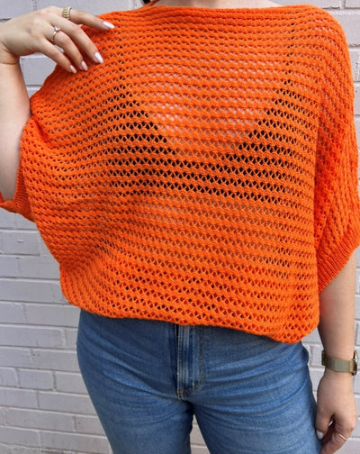 The Pink Door Crochet Sweater - Orange