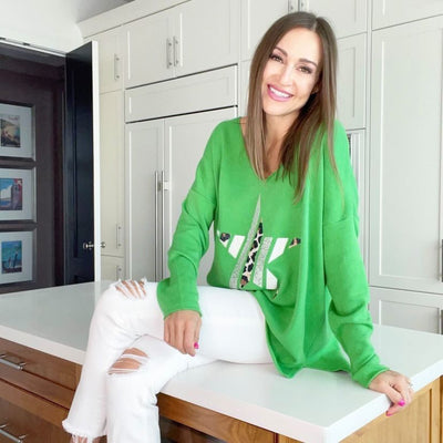 VENTI Oversized Green Sweater w/ Star Print