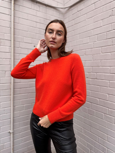 White + Warren Cashmere Shrunken Crew - Bright Poppy