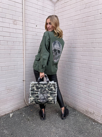 Hipchik Green Camo Fringe Bag w/ Skull Rhinestone