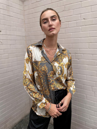 The Pink Door Gold Print Silky Shirt